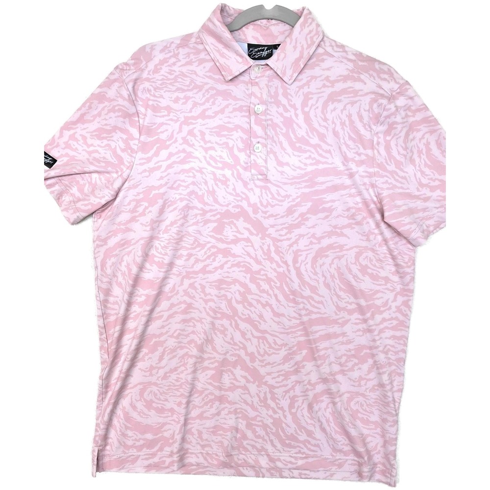 Sunday Swagger Polo Shirt Mens Small Pink Swirl Print Golf Stretch Performance